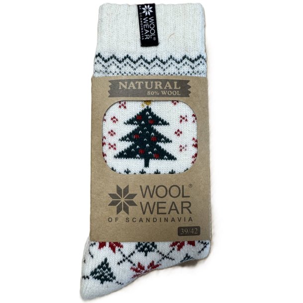 Uldstrmper med juletr motiv I 80% uld