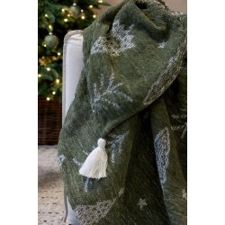 Plaid i gr�n med hvide juletr�er |�Chic Antique