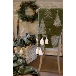 Plaid i gr�n med hvide juletr�er |�Chic Antique