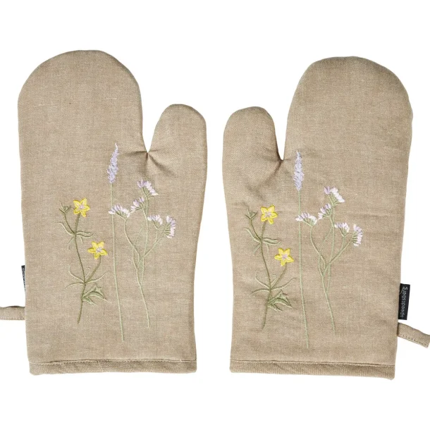 Grillhandske med broderede blomster | 19x32cm