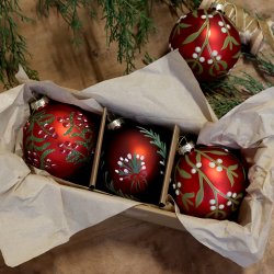 R�de julekugler i �ske I S�t af 3 stk