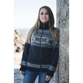 Navy Norsk cardigan strik af 100% uld