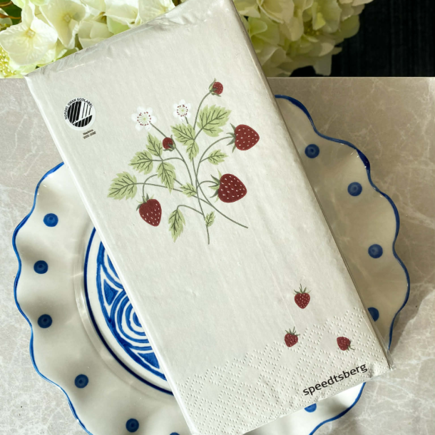 Servietter med jordb�r fra Speedtsberg l 16 stk. 