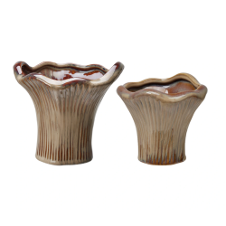 Krukke l Urtepotte l St af 2 l Kantareller l Porceln l 12,5 l 9,5 l