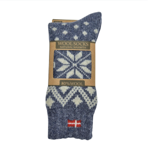 Uldsokker l Nr 106E l Med dansk flag l 80% uld l Bl l