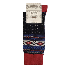 Uldsokker l Nr 17 l med snefnug l 60% uld l Rd l 