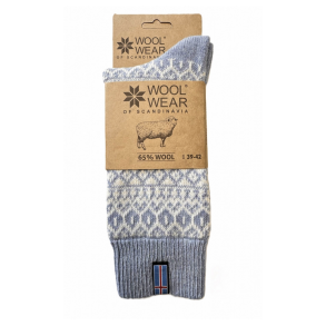 Uldsokker l Nr 25 l m/islandsks flag l Lysebl l 65% Uld l 