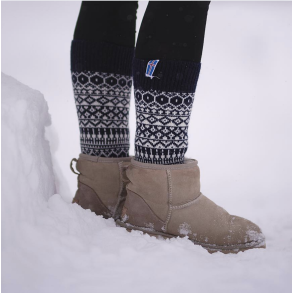 Uldsokker l Nr 24 l Bl l m/Islandsk flag l 65% kamgarns Uld l