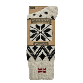 Uldsokker l Nr 106 l Kraftige l Lysegr l m/Dansk flag l 80% Uld l 