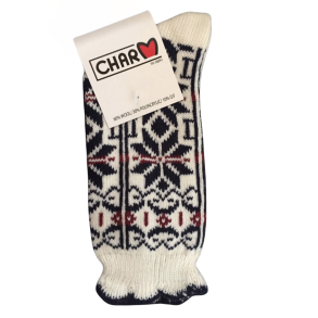 Uldsokker l Style Nr 18 l Hvid l Uldsokker med snefnug l 60% uld l 