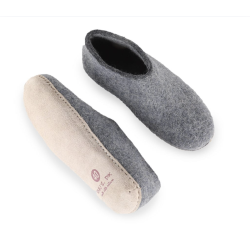 Hjemmesko l Uldtffel l 100% ren uld l  Gr med sl i skind l Dansk Design l SHUS l