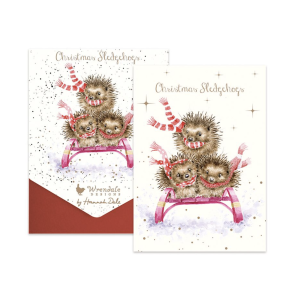 Julekort I ske med 8 stk + konvolutter I Christmas Sledgehogs 