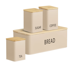 Br�dkasse med 3 d�ser I Metal &amp; bambus | S�t af 4 stk