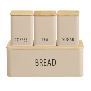 Br�dkasse med 3 d�ser I Metal & bambus | S�t af 4 stk