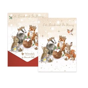 Julekort I ske med 8 stk + konvelutter I Eat, drink, and be merry