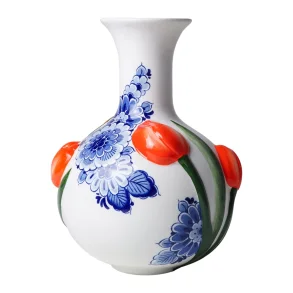 Vase I 3D med tulipaner I Heinen delfts blauw