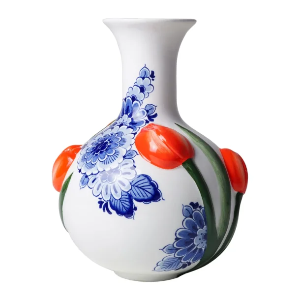 Vase I 3D med tulipaner I Heinen delfts blauw