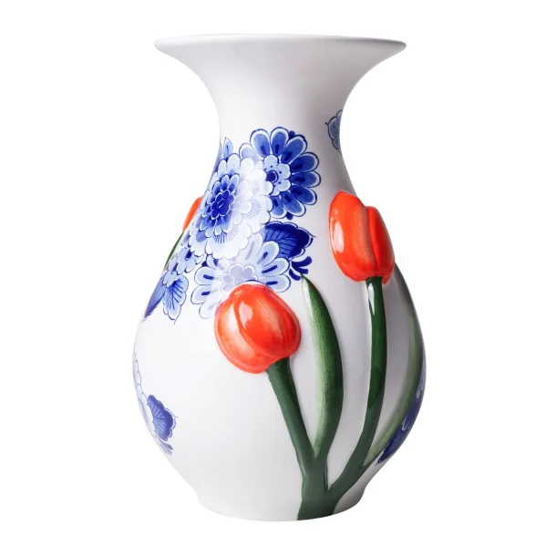 Vase med tulipaner I 3D I Heinen Delfts Blauw